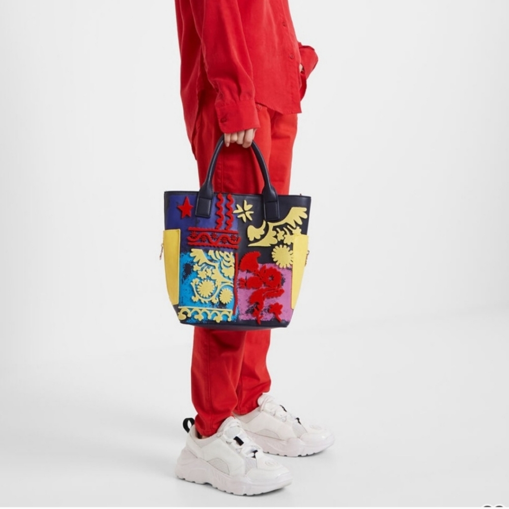 Desigual Navy Color Block Multicolor 3d Pattern D… - image 1